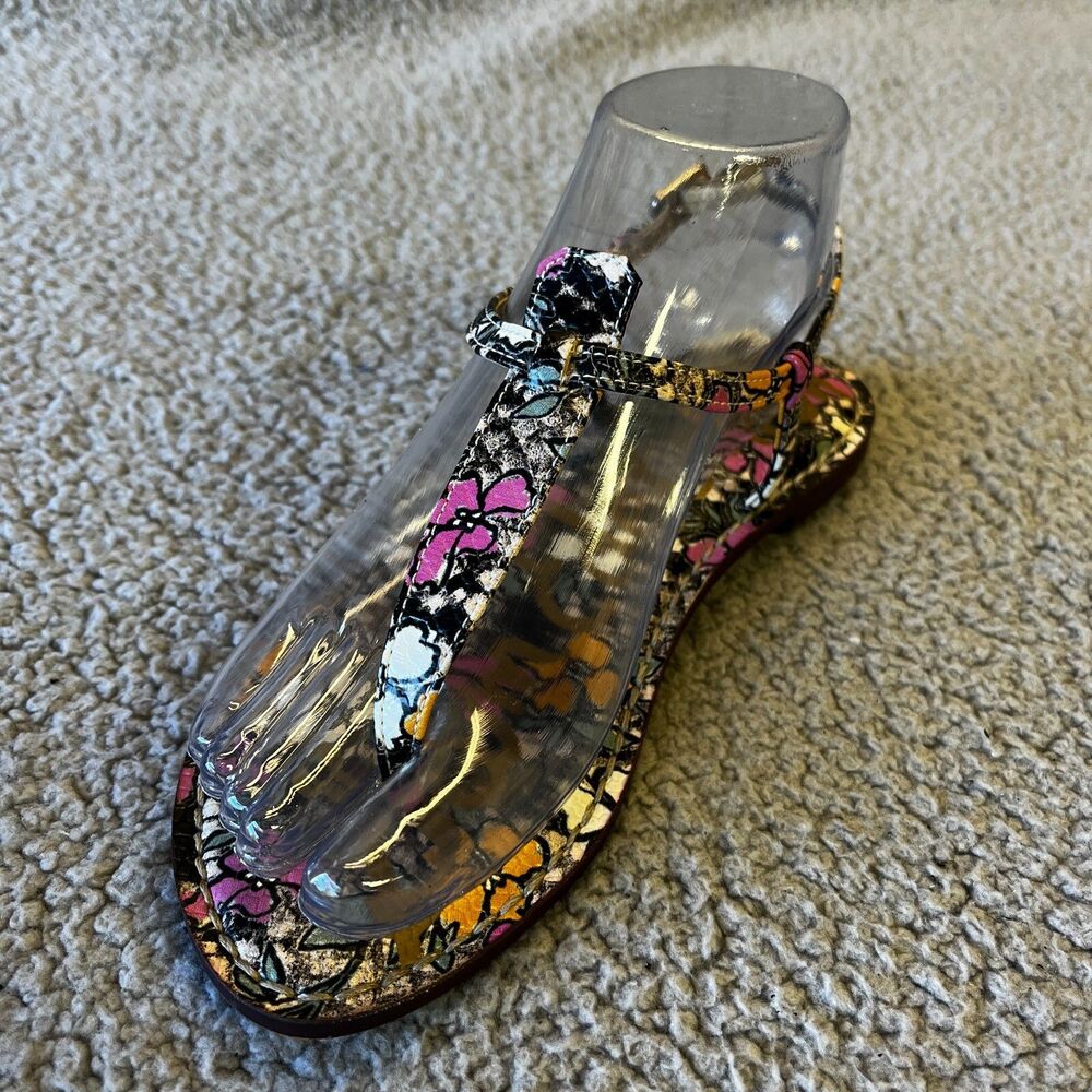 SAM EDELMAN‎ Gigi Sandals Womens 6 Pink Black Floral Strappy Thong